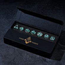 Load image into Gallery viewer, 7-Piece Imprisoned Dragon Core Metal Dice Set (Green)