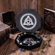Load image into Gallery viewer, DND Dice Tray Silver Celtic Knot & World Tree Design