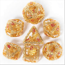 Load image into Gallery viewer, Imprisoned Dragon Core DND Dice Set (Gold and Red)
