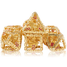Load image into Gallery viewer, Imprisoned Dragon Core DND Dice Set (Gold and Red)