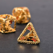 Load image into Gallery viewer, Imprisoned Dragon Core DND Dice Set (Gold and Red)