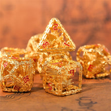 Load image into Gallery viewer, Imprisoned Dragon Core DND Dice Set (Gold and Red)