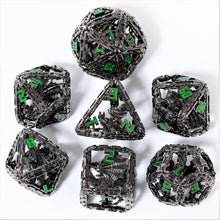Load image into Gallery viewer, Imprisoned Dragon Core DND Dice Set (Black and Green)