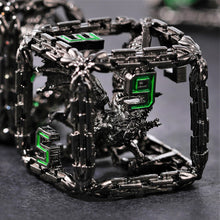 Load image into Gallery viewer, Imprisoned Dragon Core DND Dice Set (Black and Green)