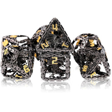 Load image into Gallery viewer, Imprisoned Dragon Core DND Dice Set (Black and Gold)