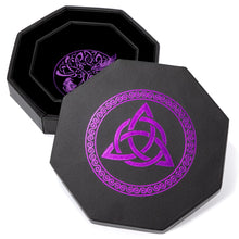 Load image into Gallery viewer, DND Dice Tray Purple Celtic Knot & World Tree