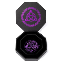 Load image into Gallery viewer, DND Dice Tray Purple Celtic Knot & World Tree