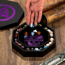 Load image into Gallery viewer, DND Dice Tray Purple Celtic Knot & World Tree