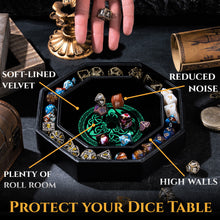 Load image into Gallery viewer, DND Dice Tray Green 3 Interlocked Triangles (Valknut) and Dragon Design