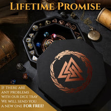 Load image into Gallery viewer, DND Dice Tray Copper 3 Interlocked Triangles (Valknut) and Dragon Design