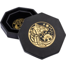 Load image into Gallery viewer, DND Dice Tray Gold Wolf & World Tree