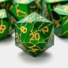 Load image into Gallery viewer, Polyhedral Metal Dice Set for DND - Crack Design (All Variations) Green Gold Lightning
