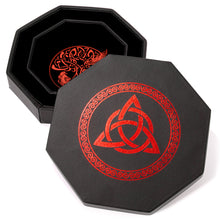 Load image into Gallery viewer, DND Dice Tray Red Celtic Knot &amp; World Tree Design
