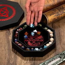 Load image into Gallery viewer, DND Dice Tray Red Celtic Knot &amp; World Tree Design
