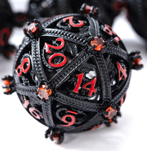 Load image into Gallery viewer, Metal DND Dice Set - Unique Jeweled Dragon Hoard Orb Design BLACK_RED_RED
