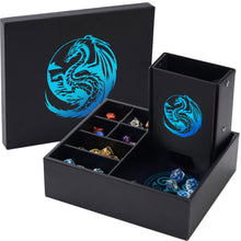 Load image into Gallery viewer, The All-in-One Game Roamer - DND Dice Tray, Large Tower and Storage for Random Rolls (Dragon) Blue
