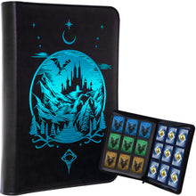 Load image into Gallery viewer, Celestial Moonlit Castle Card Binder - Fantasy 9-Pocket Ringless TCG Binder, 432 Side-Loading Pockets, Foil PU Leather Dragon Blue
