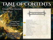 Load image into Gallery viewer, Character Notebook Refill for DND 5e - A5 Character Sheet Paper, 3 Campaigns, 198 Pages, Ring Holes, Parched Paper Design
