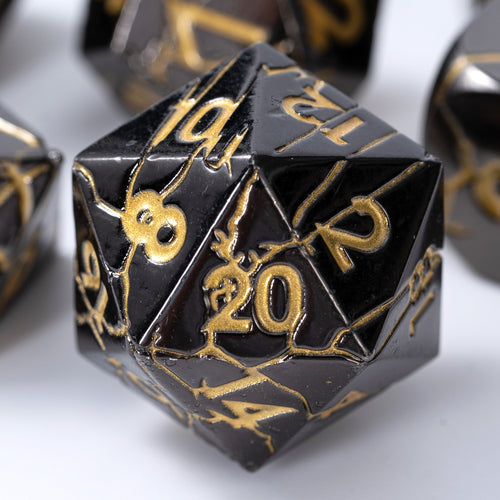 Black and Gold Cracked Metal Dice Set