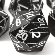 Load image into Gallery viewer, Polyhedral Metal Dice Set for DND - Crack Design (All Variations) Matte Black with Silver Cracks
