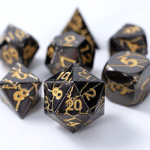 Load image into Gallery viewer, Black and Gold Cracked Metal Dice Set
