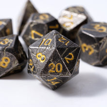 Load image into Gallery viewer, Distressed Grey and Gold Cracked Metal Dice Set (Cracks not Painted)
