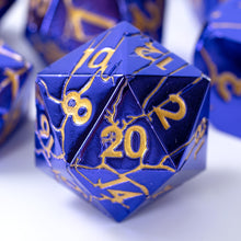 Load image into Gallery viewer, Polyhedral Metal Dice Set for DND - Crack Design (All Variations) Purple Gold
