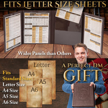 Load image into Gallery viewer, DND DM Screen with 4 Wider Panels - Embossed Faux Leather Celtic Knot &amp; Dragon Design - Dungeon Master Screen with Clear Pockets (Dark Brown)
