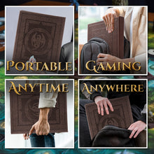 Load image into Gallery viewer, DND DM Screen with 4 Wider Panels - Embossed Faux Leather Celtic Knot &amp; Dragon Design - Dungeon Master Screen with Clear Pockets (Dark Brown)
