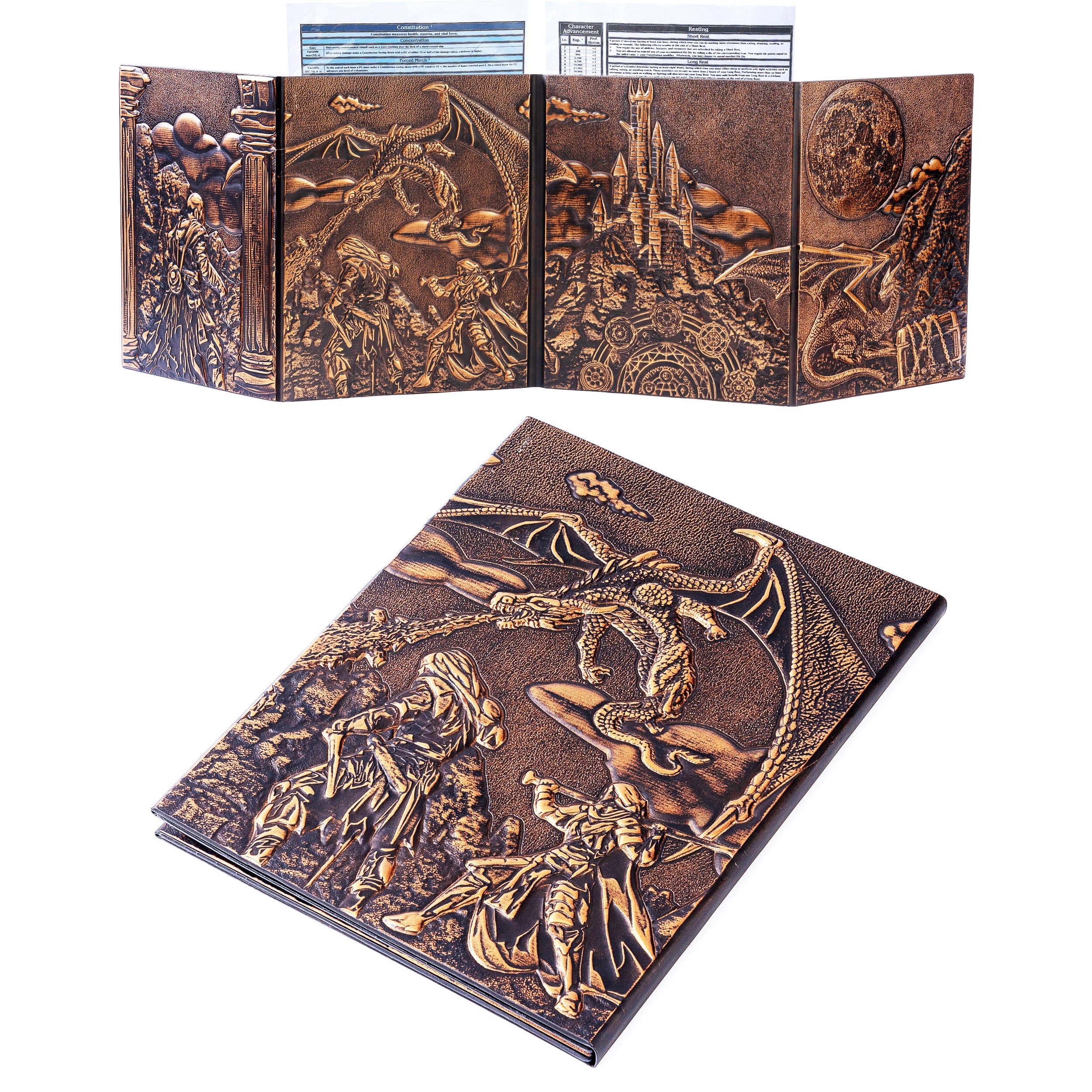 DND DM Screen with 4 Wider Panels - 3D Faux Leather Panoramic Battle S ...