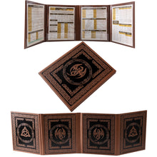 Load image into Gallery viewer, DND DM Screen with 4 Wider Panels - Embossed Faux Leather Celtic Knot &amp; Dragon Design - Dungeon Master Screen with Clear Pockets
