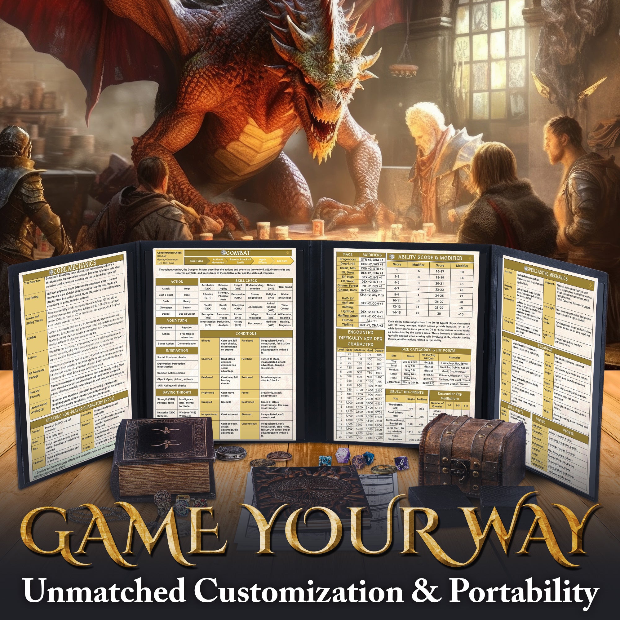Dm Screen Layout 3D DM Screen with 4 Wider Panels - Dungeon Master Screen with DM sheet ...