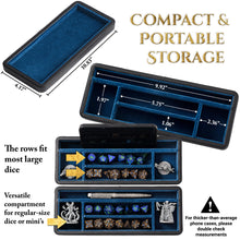 Load image into Gallery viewer, Dice Sanctum Dice Box - L-Size Version - Premium Case &amp; Dice Tray for DND - Phone/Pen Slot, Magnetic Lid and Storage for your Sets, Mini&#39;s and More - Felt-Lined Vault Holder for D&amp;D and RPG (Large Blue)
