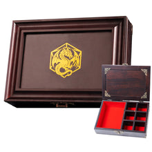 Load image into Gallery viewer, Vintage Dice Tray &amp; Rolling Box for DND and RPG Dragon D20 Red Velvet
