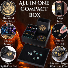 Load image into Gallery viewer, The All-in-One Game Roamer - DND Dice Tray, Large Tower and Storage for Random Rolls (Gold Dragon)
