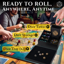 Load image into Gallery viewer, The All-in-One Game Roamer - DND Dice Tray, Large Tower and Storage for Random Rolls (Gold Dragon)
