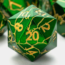 Load image into Gallery viewer, Polyhedral Metal Dice Set for DND - Crack Design (All Variations) Green Gold Lightning
