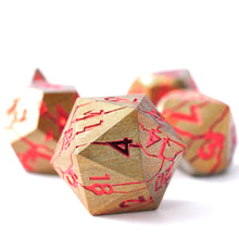 Load image into Gallery viewer, DND Metal Dice - Pharaoh Ruins Gold Metal Dice with Red Cracks
