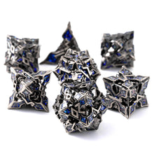 Load image into Gallery viewer, Metal Dice for DND - Spire Sanctum Series - Beautiful Polyhedral 7 Piece Dice Set (Silver Blue Glitter)

