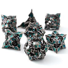 Load image into Gallery viewer, Metal Dice for DND - Spire Sanctum Series - Beautiful Polyhedral 7 Piece Dice Set (Silver Green Glitter)
