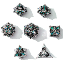 Load image into Gallery viewer, Metal Dice for DND - Spire Sanctum Series - Beautiful Polyhedral 7 Piece Dice Set (Silver Green Glitter)
