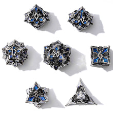 Load image into Gallery viewer, Metal Dice for DND - Spire Sanctum Series - Beautiful Polyhedral 7 Piece Dice Set (Silver Blue Glitter)
