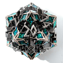 Load image into Gallery viewer, Metal Dice for DND - Spire Sanctum Series - Beautiful Polyhedral 7 Piece Dice Set (Silver Green Glitter)
