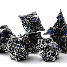 Load image into Gallery viewer, Metal Dice for DND - Spire Sanctum Series - Beautiful Polyhedral 7 Piece Dice Set (Silver Blue Glitter)
