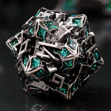 Load image into Gallery viewer, Metal Dice for DND - Spire Sanctum Series - Beautiful Polyhedral 7 Piece Dice Set (Silver Green Glitter)
