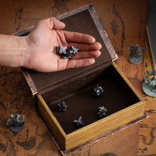 Load image into Gallery viewer, Metal Dice for DND - Spire Sanctum Series - Beautiful Polyhedral 7 Piece Dice Set (Antique Silver Blue Glitter)
