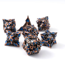 Load image into Gallery viewer, Metal Dice for DND - Spire Sanctum Series - Beautiful Polyhedral 7 Piece Dice Set (Antique Copper Blue Glitter)
