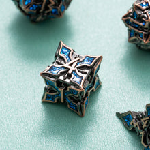 Load image into Gallery viewer, Metal Dice for DND - Spire Sanctum Series - Beautiful Polyhedral 7 Piece Dice Set (Antique Copper Blue Glitter)

