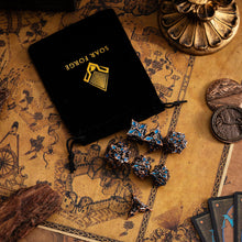 Load image into Gallery viewer, Metal Dice for DND - Spire Sanctum Series - Beautiful Polyhedral 7 Piece Dice Set (Antique Copper Blue Glitter)
