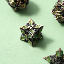 Load image into Gallery viewer, Metal Dice for DND - Spire Sanctum Series - Beautiful Polyhedral 7 Piece Dice Set (Antique Copper Green Glitter)
